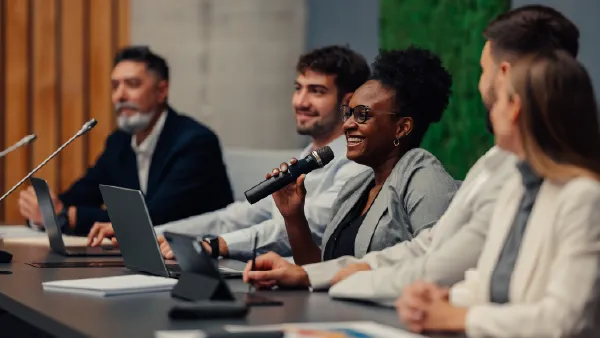 A panel of business professionals answering questions