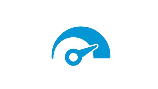 Blue graphic icon of a speedometer indicating a high speed of travel