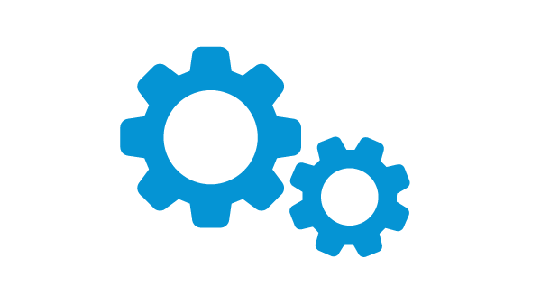A blue graphic of 2 gears interlocked