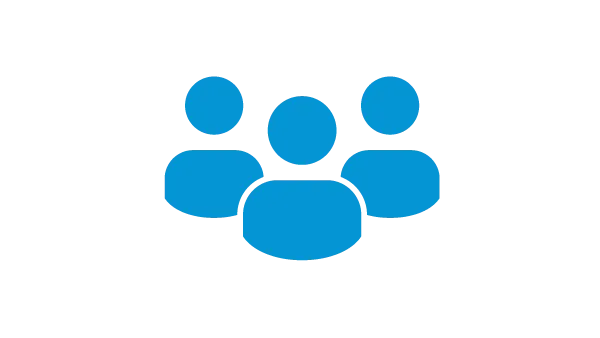 Icon with the silhouette of 3 figures in solid blue