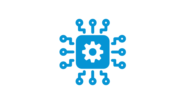 A blue graphic with a gear in a square and bursts of energy exploding out from it
