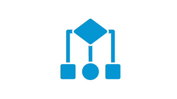 An icon of a flowchart with a large diamond at the top and lines leading to three other shapes below