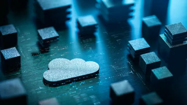 A graphic showing a stylized cloud on a circuit board