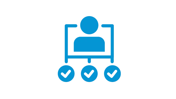 A graphic made of blue lines of a silhouette of a person with 3 check marks underneath them