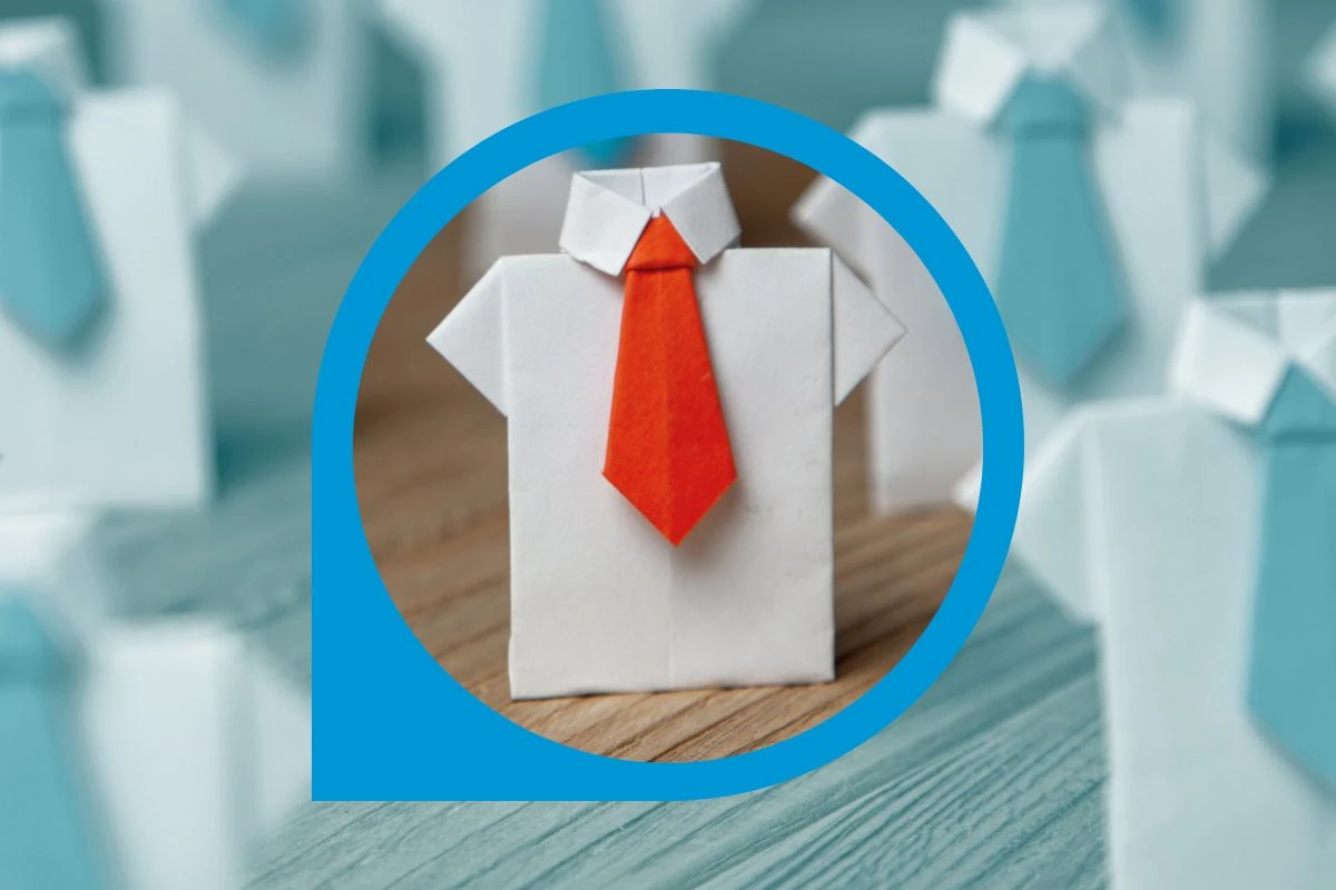 Photo of a group of shirts with ties, with one shirt circled in the center