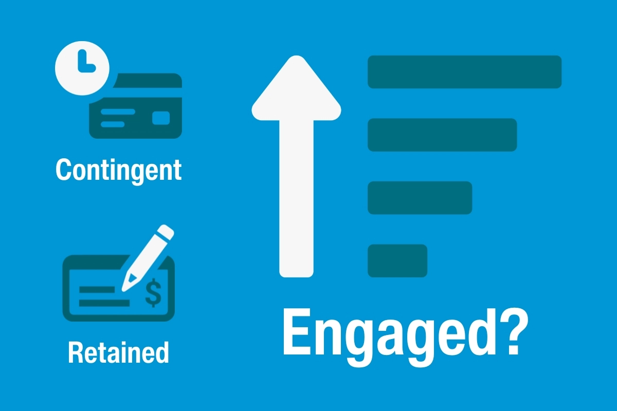 Two small icons on the left representing contingent and retained search and one large icon on the right representing retained search